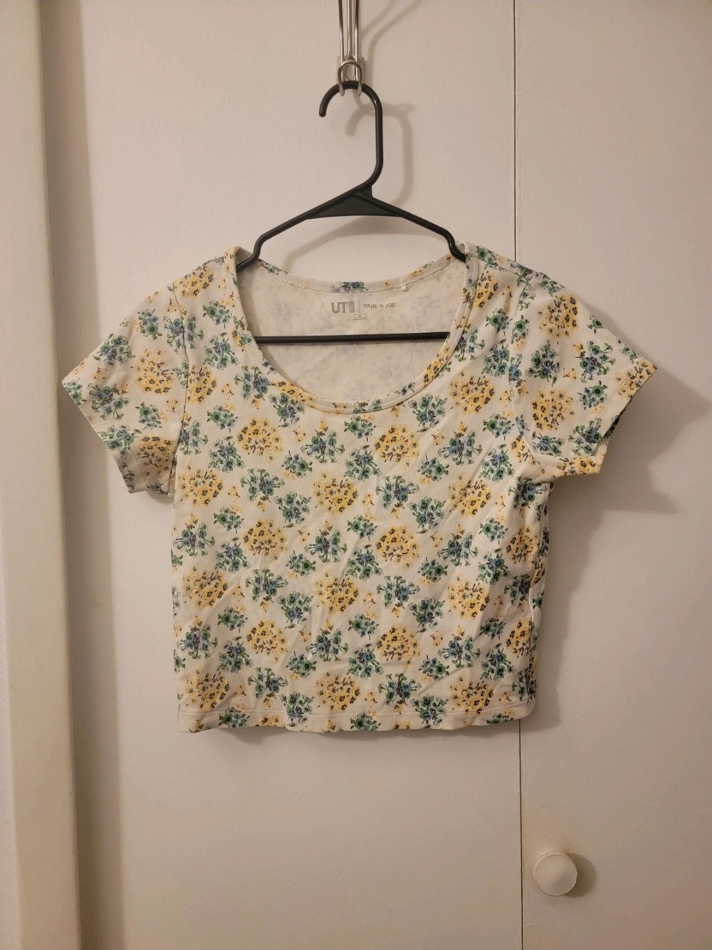 Paul & Joe White Floral Crop Top with Yellow and Green Accents